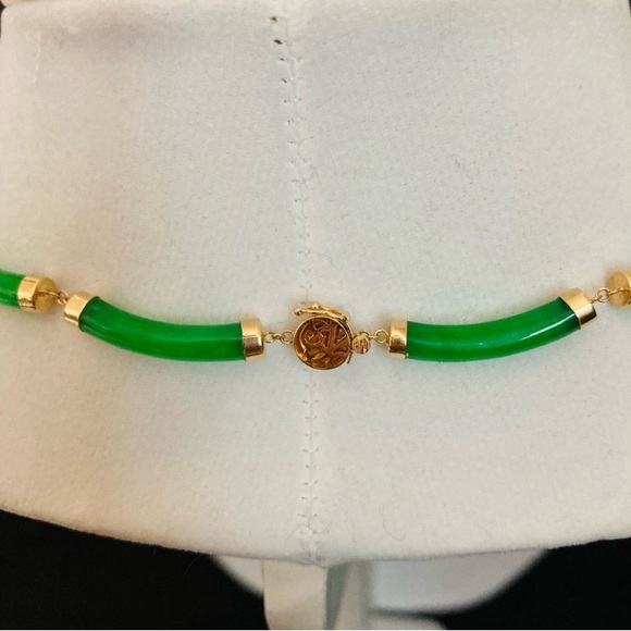 Genuine Green Jade Bar Necklace 14k Gold | Excellent Condition New No Tags - Picture 5 of 12
